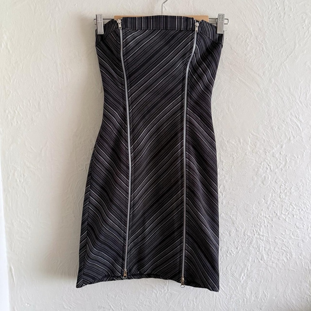 Y2K Le Château Black and Gray Pinstripe Mini Dress with Zippers Size XXS